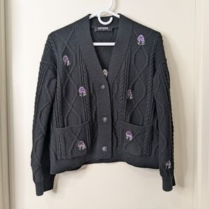 Disturbia Black and Purple Revelation Mushroom Button Down Cardigan Size S